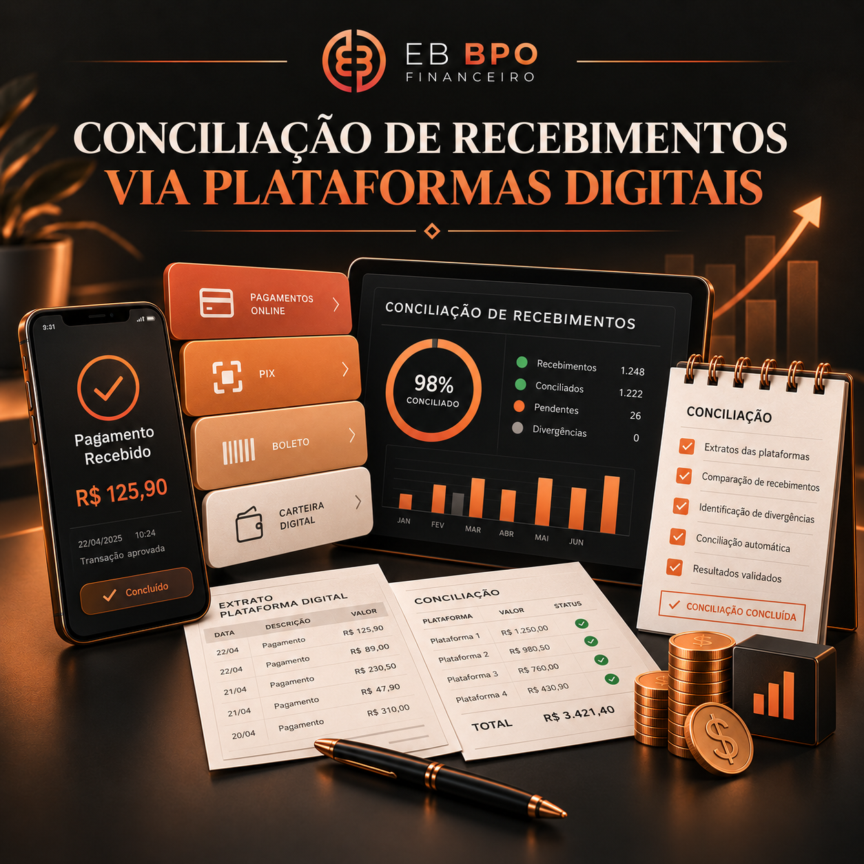 Conciliação de recebimentos via plataformas digitais